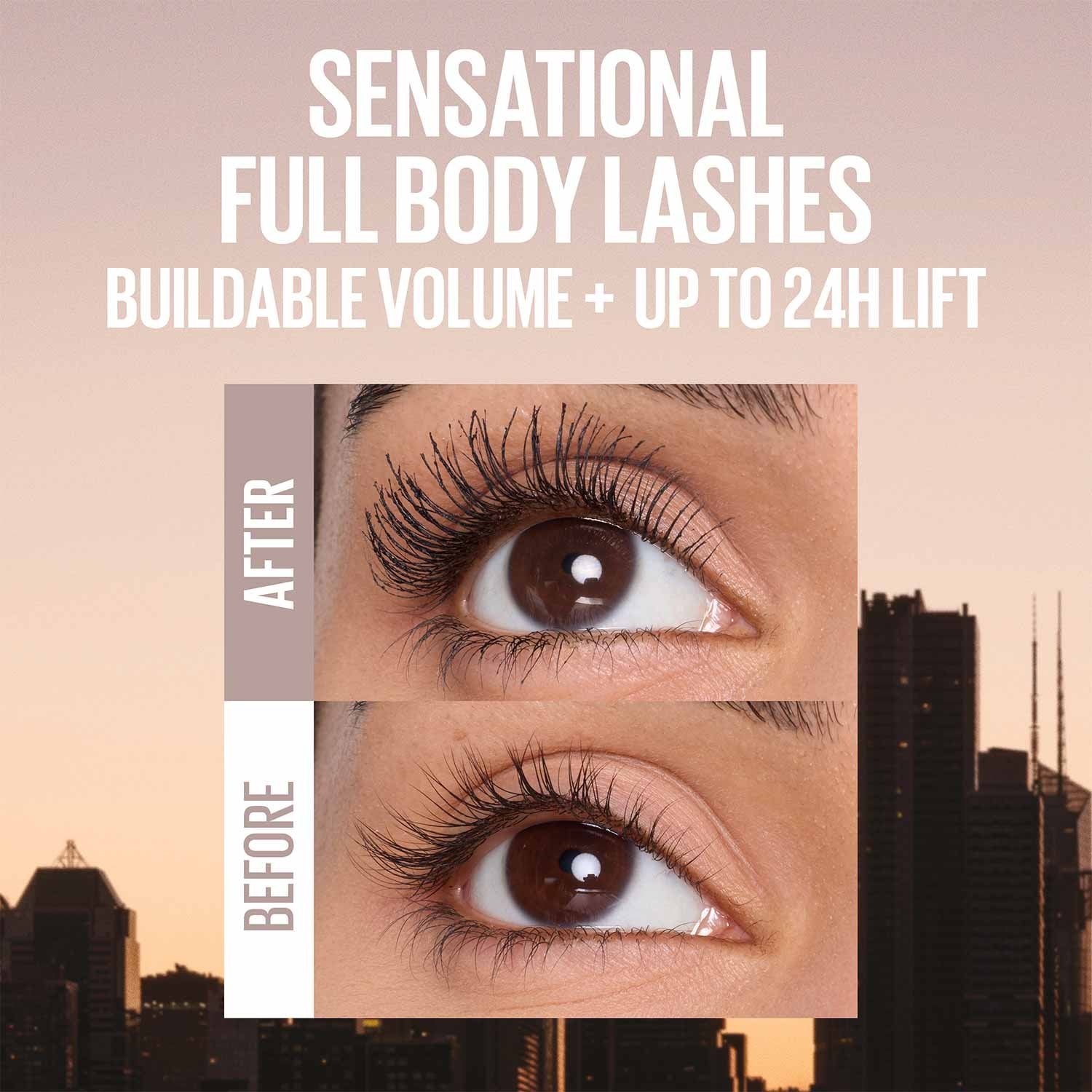 MÁSCARA DE VOLUMEN COMPLETO CON EFECTO LIFTING LASH SENSATIONAL BODY MÁSCARA A PRUEBA DE AGUA MAYBELLINE